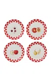 Misette Set-of-four Still Life Hand-painted Salad Plates In Red