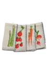 Misette Still Life Set-of-four  Embroidered Linen Napkins In Blue