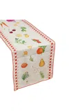 Misette Still Life Embroidered Linen Table Runner In Red