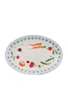 Misette Still Life Hand-painted Serving Platter In Blue