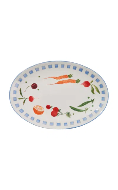 Misette Still Life Hand-painted Serving Platter In Blue