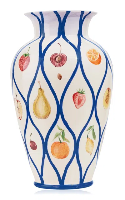 Misette Still Life Large Hand-painted Vase In Blue