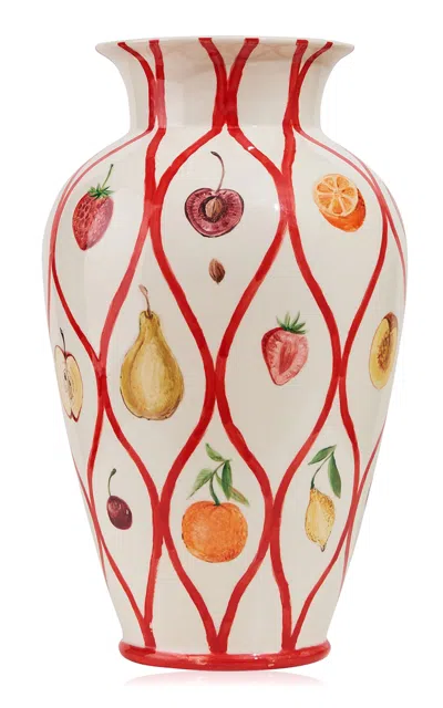 Misette Still Life Large Hand-painted Vase In Red