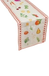 Misette Still Life Embroidered Linen Table Runner In Red Checker