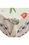 Misette Ribbon Loupe Linen Embroidered Tablecloth In Blue Checker