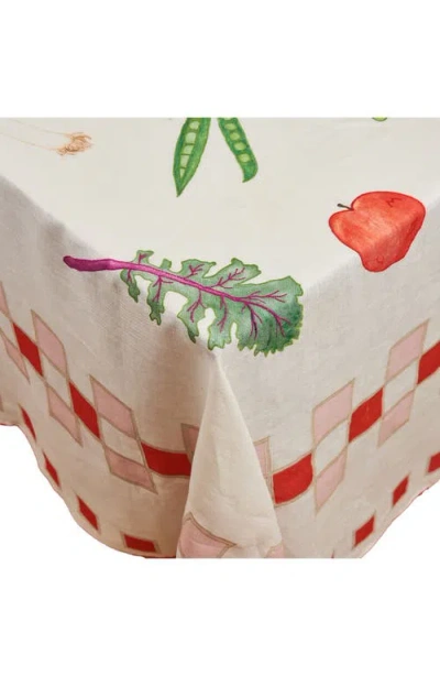 Misette Still Life Long Linen Tablecloth In Red Checker