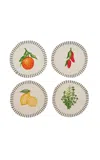 Misette Still Life Set-of-four Embroidered Linen Coasters In Multi