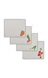 Misette Still Life Set-of-four Embroidered Linen Rectangular Placemats In Blue