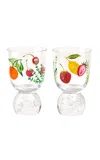 Misette Still Life Set-of-two Hand-painted Bubble Glass Tumblers In Clear