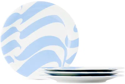 Misette White & Blue Colorblock Salad Plate Set, 4 Pcs