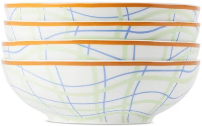Misette White Grid Cereal Bowl Set, 4 Pcs