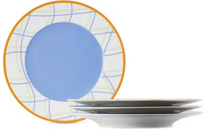 Misette White Grid Dinner Plate Set, 4 Pcs