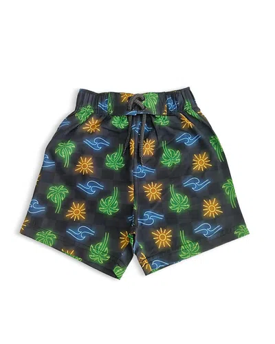 Mish Mish Boys' Fun In The Sun Neon Board Shorts - Little Kid In Black