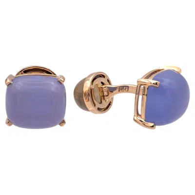 Pre-owned Mish Vintage  Ny Blue Chalcedony And Quartz Cufflinks In 18k Rose Gold C. 2005 In Red