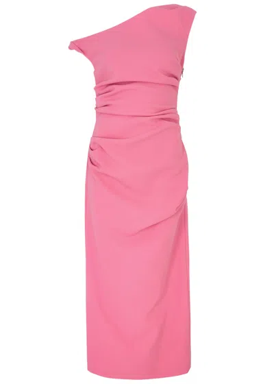 Misha Alaska Gathered Midi Dress In Pink