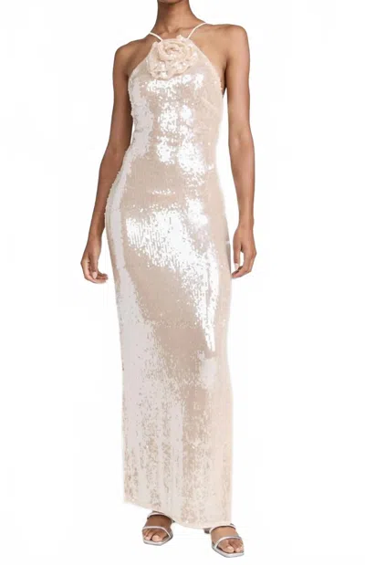 Misha Allegra Mxi Dress In Champagne Pink In Gold