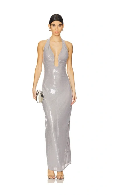 Misha Alusia Sequin Gown In Silver