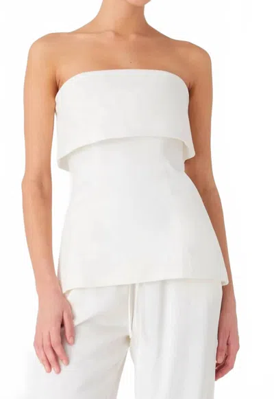 Misha Amar Strapless Sateen Top In White In Beige