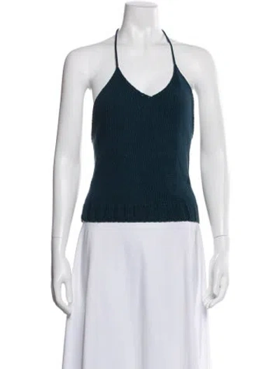 Pre-owned Misha And Puff Halterneck Sleeveless Crop Top In Blue