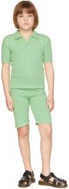 Misha And Puff Kids Green Bouclé Boardwalk Shorts In 322 Peapod