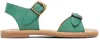 Misha And Puff Kids Green Double Buckle Sandals In 322 Peapod