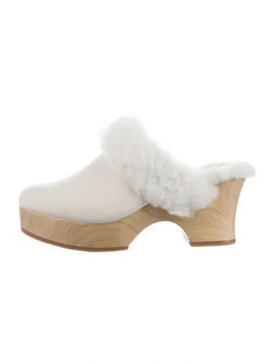 Pre-owned Misha And Puff Leather Fur Trim Mules W/ Tags In Neutral