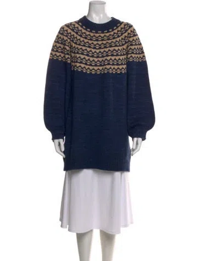 Pre-owned Misha And Puff Merino Wool Patterned Sweater In Blue
