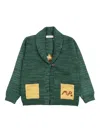 Misha And Puff Shawl-collar Intarsia Cardigan In Green