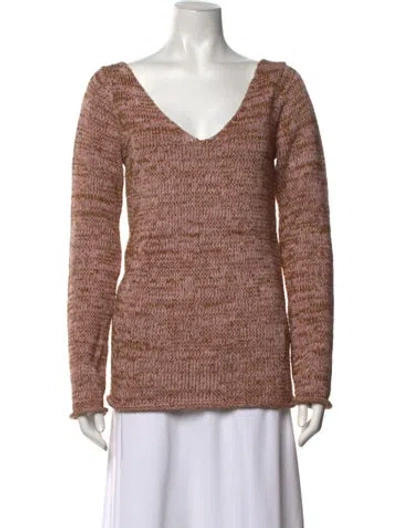 Pre-owned Misha And Puff Striped V-neck Sweater In Brown