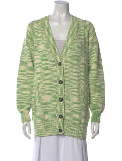 Pre-owned Misha And Puff Striped V-neck Sweater In Green