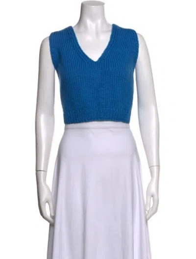 Pre-owned Misha And Puff Wool V-neck Sweater In Blue