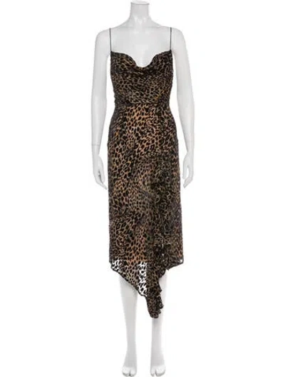 Pre-owned Misha Animal Print Midi Length Dress In Neutral