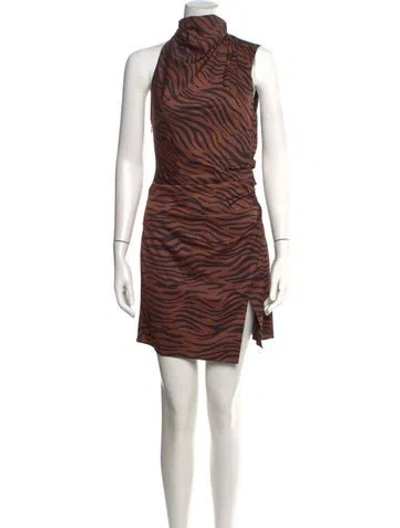 Pre-owned Misha Animal Print Mini Dress In Brown