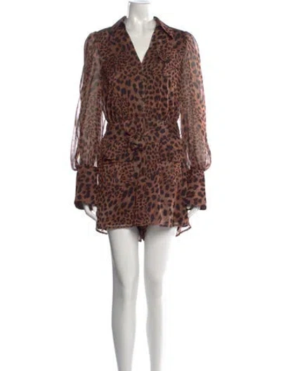 Pre-owned Misha Animal Print V-neck Romper In Brown