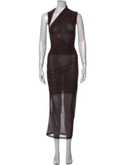 Pre-owned Misha Asymmetrical Long Dress In Brown