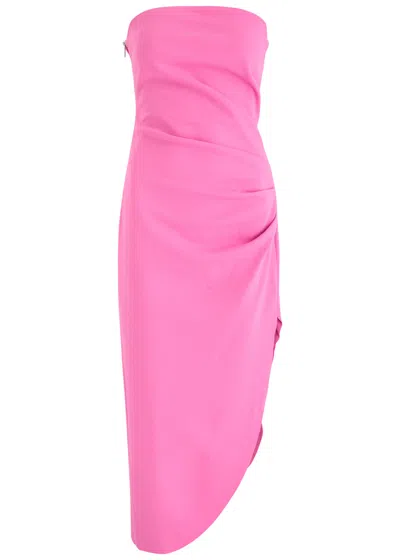 Misha Audrina Strapless Gathered Midi Dress In Pink