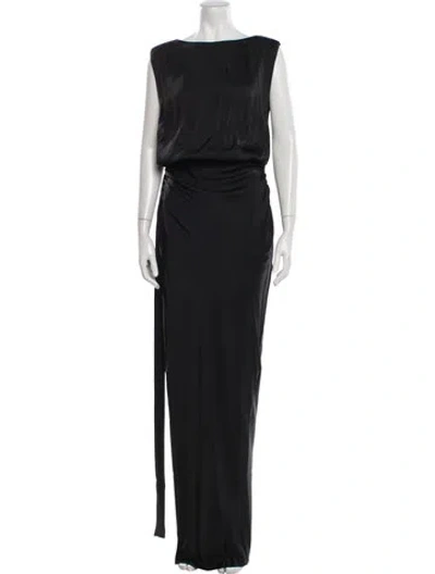 Pre-owned Misha Bateau Neckline Long Dress In Gray