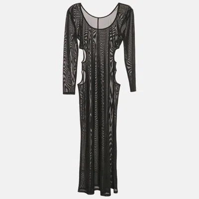 Misha Black Mesh Long Sleeve Cut-out Maxi Dress