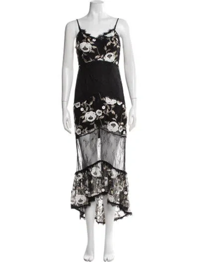 Pre-owned Misha Collection Floral Print Midi Length Dress In Black