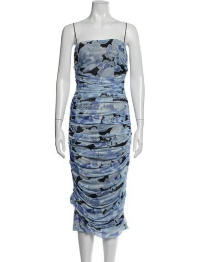 Pre-owned Misha Collection Floral Print Midi Length Dress In Blue