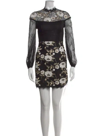 Pre-owned Misha Collection Floral Print Mini Dress In Black
