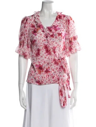 Pre-owned Misha Collection Floral Print V-neck Top In Pink