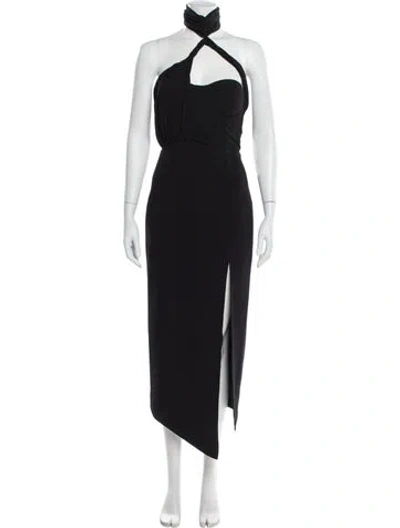 Pre-owned Misha Collection Halterneck Midi Length Dress In Black