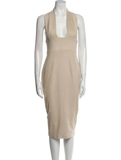 Pre-owned Misha Collection Halterneck Midi Length Dress In Neutral