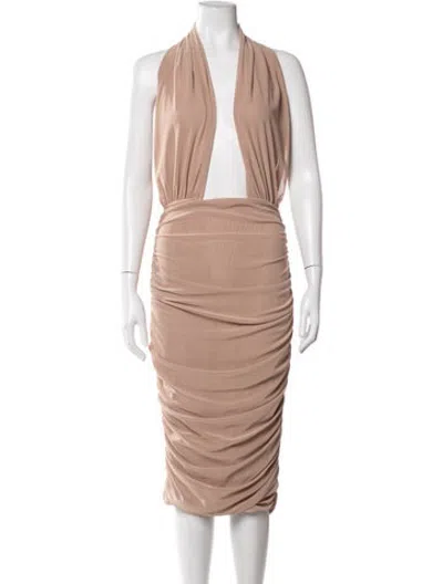 Pre-owned Misha Collection Halterneck Midi Length Dress In Neutrals