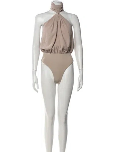Pre-owned Misha Collection Halterneck Sleeveless Bodysuit W/ Tags In Neutral