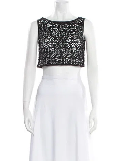 Pre-owned Misha Collection Lace Pattern Bateau Neckline Crop Top In Black