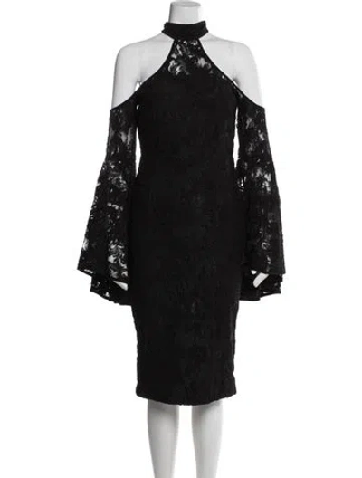 Pre-owned Misha Collection Lace Pattern Knee-length Dress In Black