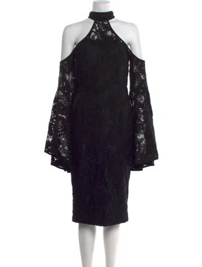 Pre-owned Misha Collection Lace Pattern Knee-length Dress In Black