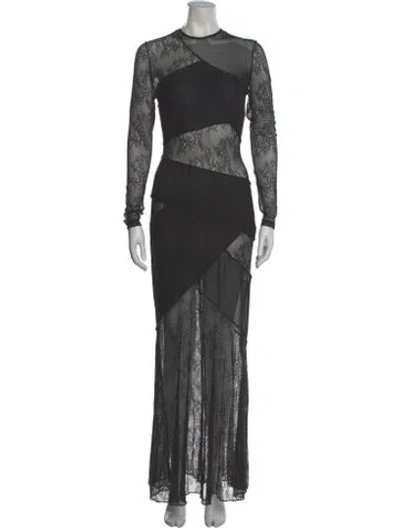Pre-owned Misha Collection Lace Pattern Long Dress In Black
